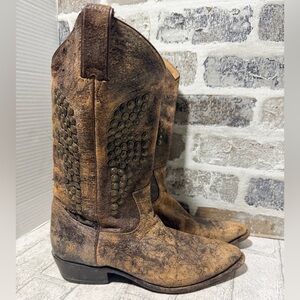 FRYE Billy Hammer Stud Boots Brown Rugged Leather Cowboy Women's US 9